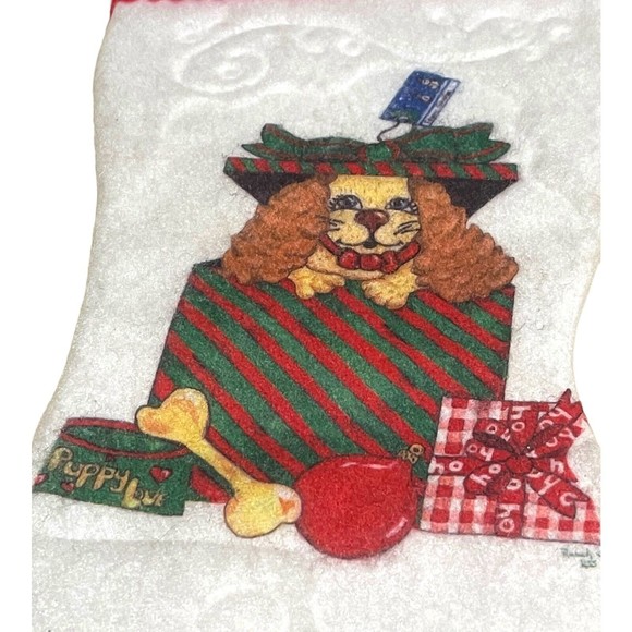 Vintage "PUPPY LOVE" DOG Christmas Stocking Felt SPANIEL Present 17" READ - Picture 2 of 4
